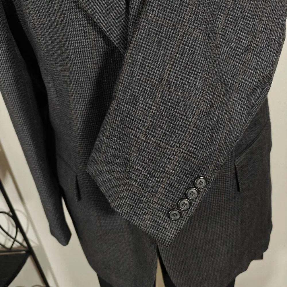 JOS A BANK‎ Men's Sport Coat Blazer Two Button Charcoal Houndstooth Wool 44L